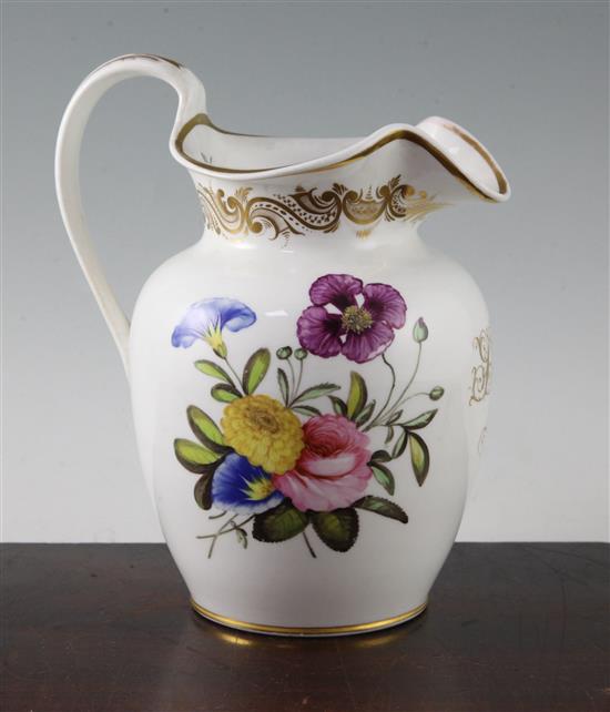 A Coalport flower painted jug, c.1825, 21cm